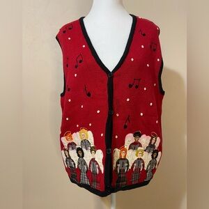 Vintage y2k Bechamel Angels Music Notes Vest Christmas Holiday Long V Neck Large